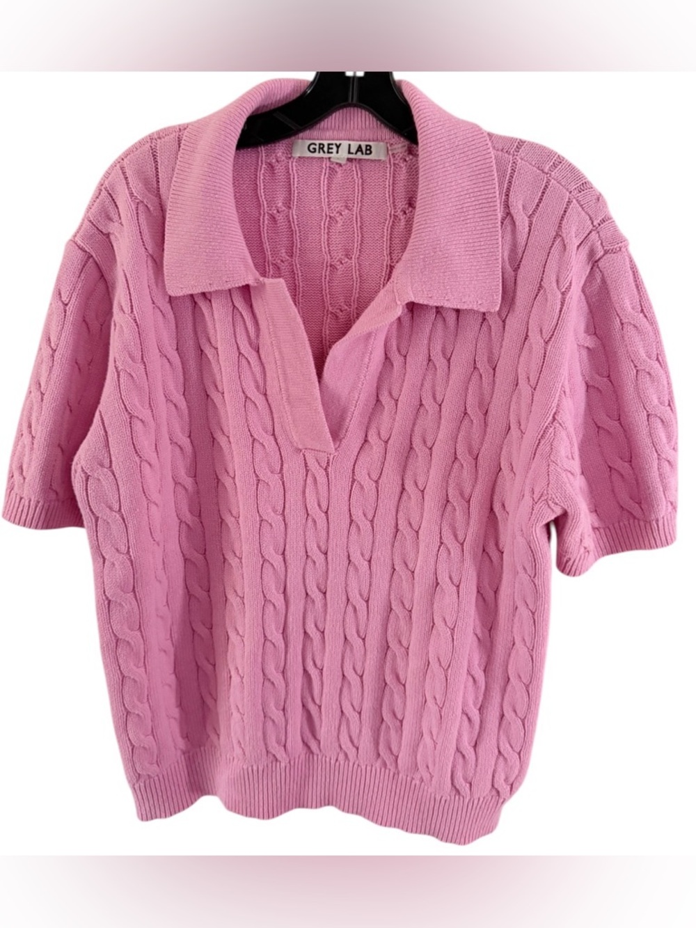 Grey Lab Cable Knit Polo Top pink size large